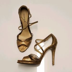 Alexandre Birman Gold Snake Strap Sandal Heels